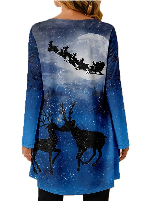 Women's Christmas T Shirt Dress Tee Dress Print Dress Light Blue Long Sleeve Animal Print Patchwork Print Fall Spring Crew Neck Classic Modern Fall Dress Loose Fit 2022 S M L XL 2XL 3XL 4XL 4 Women's Christmas T Shirt Dress Tee Dress Print Dress Light Blue Long Sleeve Animal Print Patchwork Print Fall Spring Crew Neck Classic Modern Fall Dress Loose Fit 2022 S M L XL 2XL 3XL 4XL - Image 4