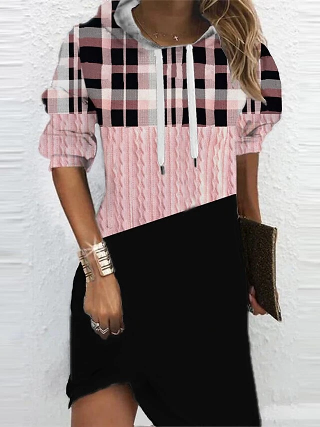 Women‘s Christmas Hoodie Dress Shift Dress Mini Dress Blue Pink Fuchsia Long Sleeve Plaid Print Fall Spring Hooded Daily Vacation Loose Fit 2022 S M L XL XXL 3XL 7 Women‘s Christmas Hoodie Dress Shift Dress Mini Dress Blue Pink Fuchsia Long Sleeve Plaid Print Fall Spring Hooded Daily Vacation Loose Fit 2022 S M L XL XXL 3XL - Image 7