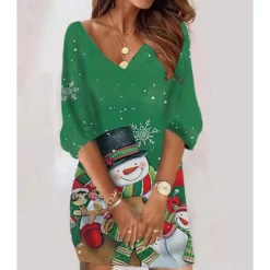Women‘s Christmas Sweatshirt Dress Winter Dress Short Mini Dress Black 3/4 Length Sleeve Hat Print Fall Winter V Neck Vacation Casual 2022 S M L XL XXL 3XL -Fashion Life Shop rodkfw1666786451041