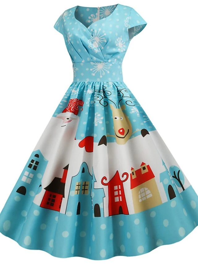 Women's Christmas Knee Length Dress Blue Dusty Blue Royal Blue Black Red Navy Blue Dark Blue Light Blue Short Sleeve Print Print Fall Winter V Neck Casual Vintage2021 S M L XL XXL 3XL 14 Women's Christmas Knee Length Dress Blue Dusty Blue Royal Blue Black Red Navy Blue Dark Blue Light Blue Short Sleeve Print Print Fall Winter V Neck Casual Vintage2021 S M L XL XXL 3XL - Image 14