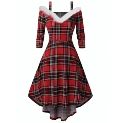 Women's Christmas Swing Dress Skater Dress Green Red Black Long Sleeve Pure Color Cold Shoulder Plus High Low Winter Fall V Neck Classic ModernFall Dress Slim 2022 S M L XL 2XL 3XL / Winter Dress -Fashion Life Shop roqdfk1667893895436