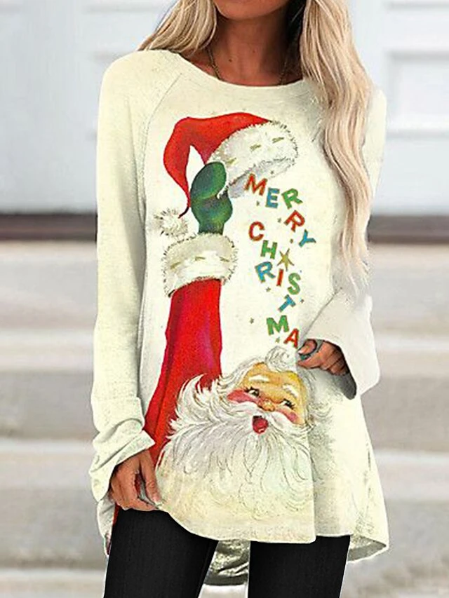 Women's Casual Dress Christmas Dress T Shirt Dress Tee Dress Cat Santa Claus Print Crew Neck Mini Dress Fashion Streetwear Outdoor Christmas Long Sleeve Loose Fit Red Beige Gray Fall Winter S M L XL 2 Women's Casual Dress Christmas Dress T Shirt Dress Tee Dress Cat Santa Claus Print Crew Neck Mini Dress Fashion Streetwear Outdoor Christmas Long Sleeve Loose Fit Red Beige Gray Fall Winter S M L XL - Image 2