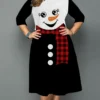 Women‘s Christmas Plus Size Work Dress Snowman Crew Neck 3/4 Length Sleeve Fall Winter Work Elegant Knee Length Dress Going Out Dress
