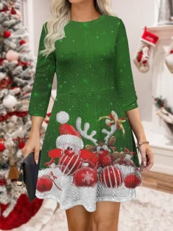 Women‘s Christmas Sweater Dress Jumper Dress Winter Dress Warm Santa Claus Deer Outdoor Christmas Daily Holiday Crew Neck Long Sleeve 2023 Regular Fit Wine Green Gray S M L XL XXL 3XL -Fashion Life Shop rpubyq1695364496161