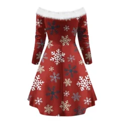 Women's Christmas Swing Dress Vintage Dress Mini Dress Green Light Green Wine Red Navy Blue White Long Sleeve Snowman Tree Snowflake Backless Feather Print Winter Fall Off Shoulder Vacation Stylish -Fashion Life Shop rqjyvt1666597246366