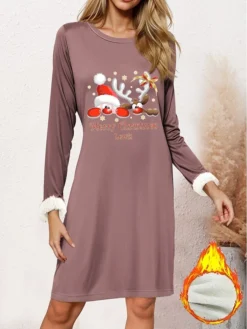Women's Christmas Dress Sweatshirt Dress Mini Dress Warm Fashion Outdoor Christmas Holiday Crew Neck Print Letter Santa Claus Reindeer Loose Fit Purple S M L XL XXL