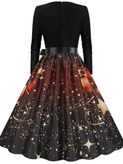 Women's Christmas Party Dress Swing DressKnee Length Dress Green Purple Wine Red Black Long Sleeve Santa Claus Elk Snowman Print Fall Winter V Neck Vintage Party Elegant Party 2022 S M L XL XXL 3XL -Fashion Life Shop rtjxal1665475509562