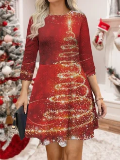 Women‘s Christmas Sweater Dress Jumper Dress Winter Dress Warm Snowman Christmas Tree Outdoor Christmas Daily Holiday Crew Neck Long Sleeve 2023 Regular Fit Wine Blue Green S M L XL