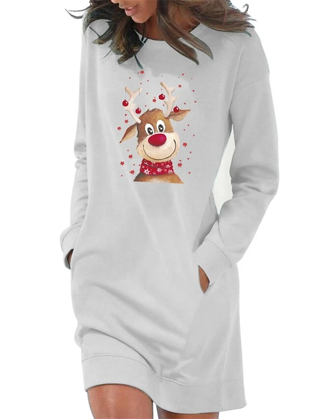 Women's Christmas Hoodie Dress Winter Dress Light Blue Grey White Long Sleeve Elk Pocket Print Winter Fall Crew Neck Stylish Casual Loose Fit 2022 S M L XL 2XL / Cotton 6 Women's Christmas Hoodie Dress Winter Dress Light Blue Grey White Long Sleeve Elk Pocket Print Winter Fall Crew Neck Stylish Casual Loose Fit 2022 S M L XL 2XL / Cotton - Image 6