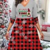 Women's Christmas Casual Dress Shift Dress Mini Dress Blue Red Gray Long Sleeve Plaid Letter Elk Print Winter Fall V Neck Vacation Casual 2022 XS S M L XL 2XL 3XL 4XL 5XL 6XL