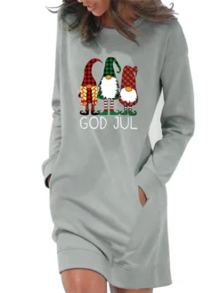 Women's Christmas Sweatshirt Dress Winter Dress Short Mini Dress Light Blue Grey White Long Sleeve Letter Santa Claus Pocket Print Fall Winter Crew Neck Stylish Casual 2022 S M L XL 2XL -Fashion Life Shop ruopxg1665746776306