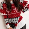 Women‘s Christmas Sweater Dress Jumper Dress Winter Dress Warm Geometric Print Outdoor Christmas Casual Daily Crew Neck Long Sleeve 2023 Loose Fit Red S M L XL