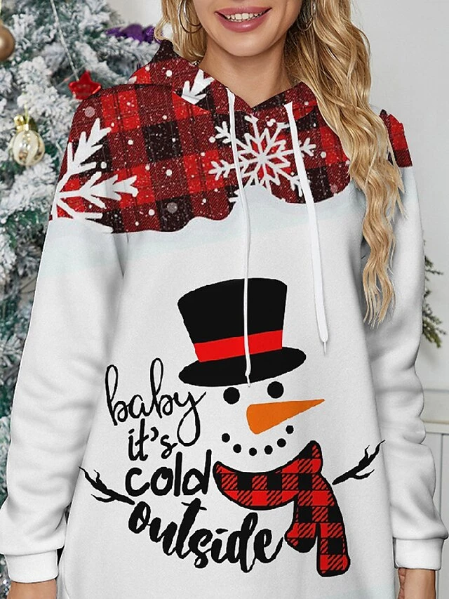 Women's Casual Dress Hoodie Dress Mini Dress Warm Fashion Outdoor Christmas Holiday Hoodie Print Snowman Snowflake Loose Fit White S M L XL XXL 2 Women's Casual Dress Hoodie Dress Mini Dress Warm Fashion Outdoor Christmas Holiday Hoodie Print Snowman Snowflake Loose Fit White S M L XL XXL - Image 2