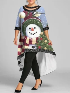 Women‘s Plus Size Christmas Dress Casual Dress Snowman Boat Neck Half Sleeve Winter Fall Casual Maxi Long Dress Daily Dress -Fashion Life Shop rwbusy1667977329366