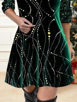 Women's Casual Dress Christmas Dress Velvet Dress Geometric Sequins Patchwork Strap Mini Dress Fashion Streetwear Outdoor Christmas Long Sleeve Regular Fit Green Fall Winter S M L XL XXL -Fashion Life Shop rxmpwx1697195233785