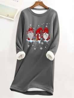 Women's Christmas Dress Sweatshirt Dress Mini Dress Warm Fashion Outdoor Christmas Vacation Crew Neck Print Santa Claus Loose Fit Gray S M L XL XXL