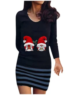 Women's Christmas Casual Dress T Shirt Dress Tee Dress Sheath Dress Mini Dress Black Blue Yellow Long Sleeve Santa Claus Print Winter Fall Autumn Crew Neck Fashion Daily Date Loose Fit 2022 S M L XL -Fashion Life Shop rybbzu1667798295702