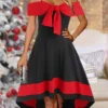 Women's Casual Dress Christmas Dress Winter Dress Color Block Cold Shoulder Asymmetrical Strap Midi Dress Fashion Streetwear Outdoor Christmas Short Sleeve Regular Fit Black Fall Winter S M L XL XXL