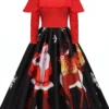 Women's Christmas Swing Dress Slip Dress Vintage Dress Midi Dress Black Wine Light Red Long Sleeve Santa Claus Cold Shoulder Winter Fall Autumn Spaghetti Strap Modern Vacation 2022 S M L XL XXL 3XL