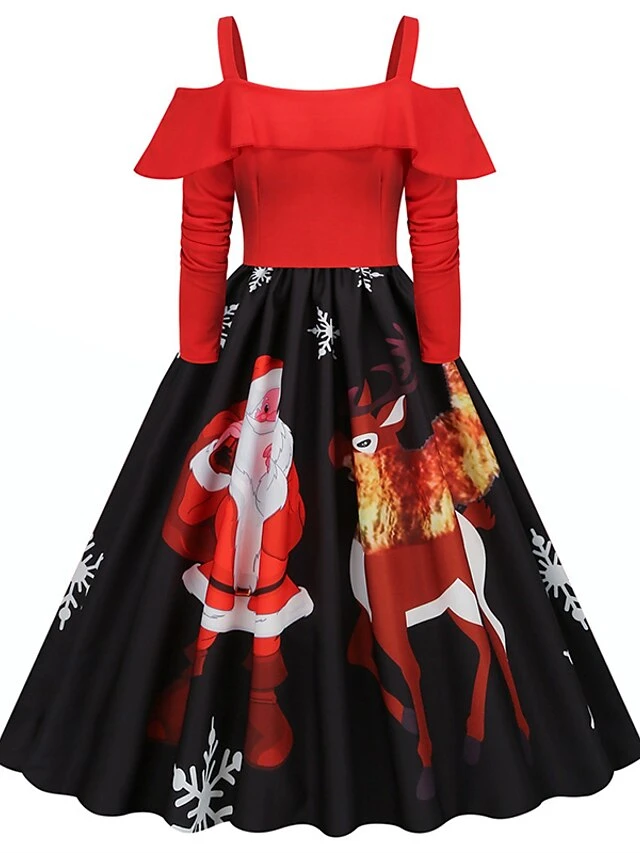 Women's Christmas Swing Dress Slip Dress Vintage Dress Midi Dress Black Wine Light Red Long Sleeve Santa Claus Cold Shoulder Winter Fall Autumn Spaghetti Strap Modern Vacation 2022 S M L XL XXL 3XL 1 Women's Christmas Swing Dress Slip Dress Vintage Dress Midi Dress Black Wine Light Red Long Sleeve Santa Claus Cold Shoulder Winter Fall Autumn Spaghetti Strap Modern Vacation 2022 S M L XL XXL 3XL