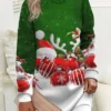 Women‘s Christmas Casual Dress Sweatshirt Dress Mini Dress Warm Fashion Outdoor Holiday Crew Neck Print Animal Santa Claus Loose Fit Black Burgundy Green S M L XL XXL