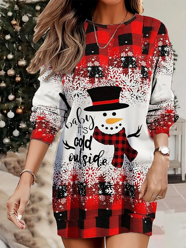 Women's Christmas Casual Dress Sweatshirt Dress Mini Dress Warm Fashion OutdoorVacation Crew Neck Print Geometric Snowman Loose Fit Red Blue Orange S M L XL XXL 1 Women's Christmas Casual Dress Sweatshirt Dress Mini Dress Warm Fashion OutdoorVacation Crew Neck Print Geometric Snowman Loose Fit Red Blue Orange S M L XL XXL