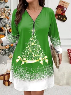 Women's Plus Size Curve Christmas Dress Casual Dress Winter Dress Christmas Tree Snowflake Mini Dress Long Sleeve Print V Neck Fashion Outdoor Black Wine Fall Winter L XL 2XL 3XL 4XL -Fashion Life Shop sdfkbr1697799819026
