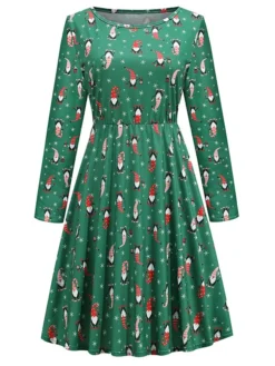 Women's Christmas Casual Dress Green Black Blue Long Sleeve Santa Claus Print Winter Fall Autumn Crew Neck Modern Daily Vacation 2022 S M L XL XXL -Fashion Life Shop sdhtmg1667541618151