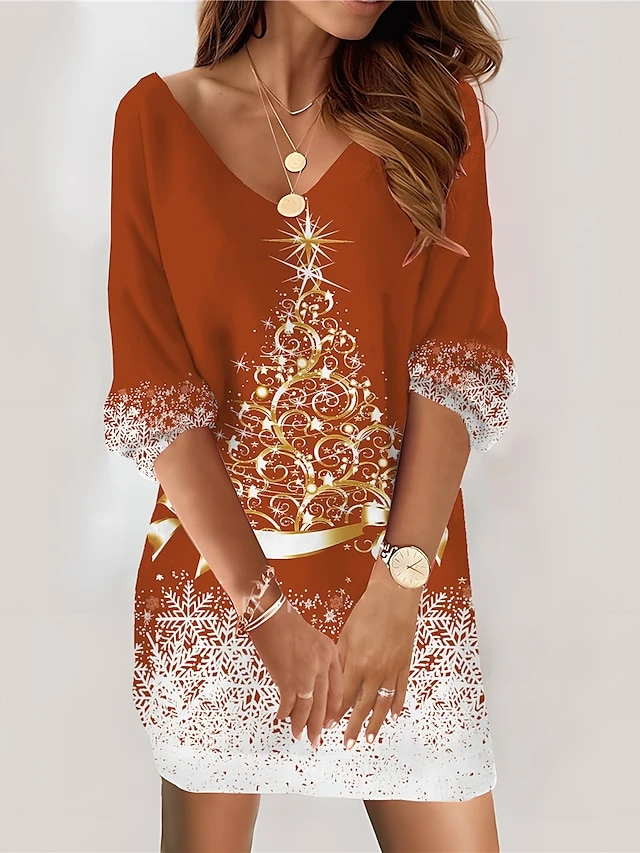 Women‘s Christmas Casual Dress Sweatshirt Dress Mini Dress Fashion Daily Outdoor Vacation V Neck Print Tree Loose Fit Black Red Blue S M L XL XXL 4 Women‘s Christmas Casual Dress Sweatshirt Dress Mini Dress Fashion Daily Outdoor Vacation V Neck Print Tree Loose Fit Black Red Blue S M L XL XXL - Image 4