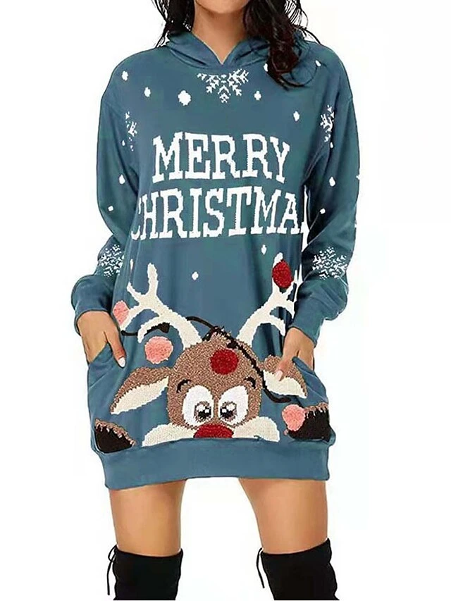 Women‘s Christmas Casual Dress Hoodie Dress Mini Dress Fashion Daily Outdoor Vacation V Neck Pocket Bell Regular Fit Black White Red S M L XL XXL 6 Women‘s Christmas Casual Dress Hoodie Dress Mini Dress Fashion Daily Outdoor Vacation V Neck Pocket Bell Regular Fit Black White Red S M L XL XXL - Image 6