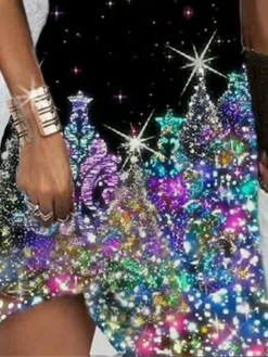 Women‘s Christmas Hoodie Dress Shift Dress Mini Dress Black Long Sleeve Tree Print Winter Fall Spring Hooded Fashion Daily Date 2022 S M L XL XXL 3XL -Fashion Life Shop seiqaz1668766339041