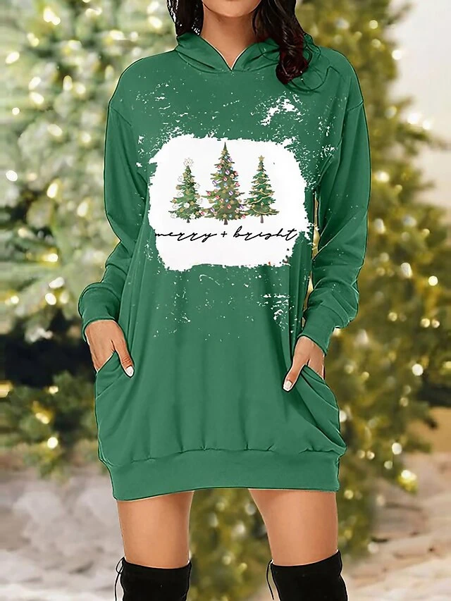 Women's Christmas Dress Hoodie Dress Mini Dress Warm Fashion Outdoor Christmas Holiday Hoodie Pocket Print Christmas Tree Loose Fit Red Green S M L XL XXL 1 Women's Christmas Dress Hoodie Dress Mini Dress Warm Fashion Outdoor Christmas Holiday Hoodie Pocket Print Christmas Tree Loose Fit Red Green S M L XL XXL
