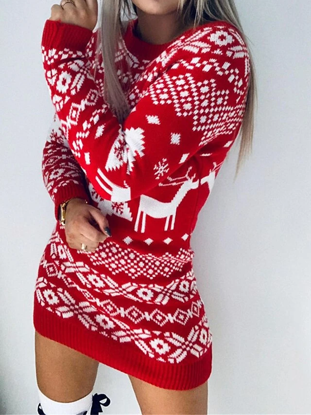Women‘s Christmas Sweater Dress Jumper Dress Winter Dress Fashion Ugly Christmas Christmas Daily Vacation Going Out Crew Neck Long Sleeve Patchwork 2023 Regular Fit Wine Navy Blue S M 2 Women‘s Christmas Sweater Dress Jumper Dress Winter Dress Fashion Ugly Christmas Christmas Daily Vacation Going Out Crew Neck Long Sleeve Patchwork 2023 Regular Fit Wine Navy Blue S M - Image 2