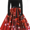 Women's Christmas Knee Length Dress Blue Purple Red Long SleeveBell Print Bow Print Fall Round Neck Vintage PartySlim 2022 S M L XL XXL
