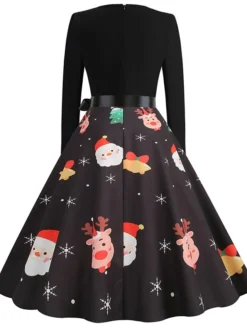 Women's Christmas Vintage Dress Midi Dress Black And White Green Black Long Sleeve Santa Claus Bow Winter Fall Autumn Square Neck Stylish Christmas Vacation 2022 S M L XL XXL 3XL 32 Women's Christmas Vintage Dress Midi Dress Black And White Green Black Long Sleeve Santa Claus Bow Winter Fall Autumn Square Neck Stylish Christmas Vacation 2022 S M L XL XXL 3XL -Fashion Life Shop shborn1667637302688