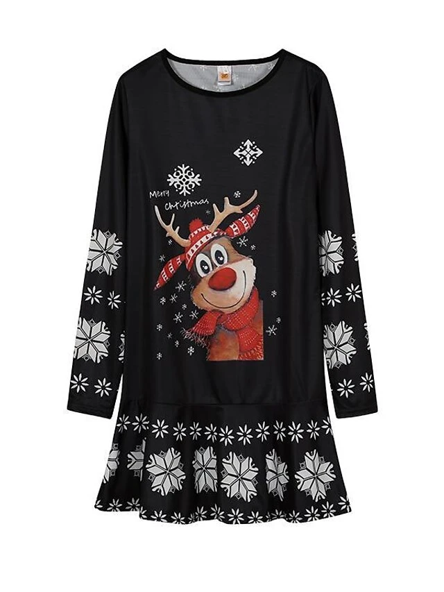 Women's Christmas Casual Dress Shift DressShort Mini Dress Green Black Red Long Sleeve Animal Snowflake Print Fall Winter Crew Neck Fashion Casual Loose Fit 2022 S M L XL XXL 3XL 5 Women's Christmas Casual Dress Shift DressShort Mini Dress Green Black Red Long Sleeve Animal Snowflake Print Fall Winter Crew Neck Fashion Casual Loose Fit 2022 S M L XL XXL 3XL - Image 5