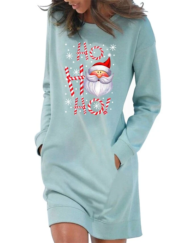 Women‘s Christmas Hoodie Dress Winter Dress Light Blue Grey White Long Sleeve Letter Santa Claus Snowflake Pocket Print Winter Fall Crew Neck Stylish Casual Fall Dress Loose Fit 2022 S M L XL 2XL 4 Women‘s Christmas Hoodie Dress Winter Dress Light Blue Grey White Long Sleeve Letter Santa Claus Snowflake Pocket Print Winter Fall Crew Neck Stylish Casual Fall Dress Loose Fit 2022 S M L XL 2XL - Image 4