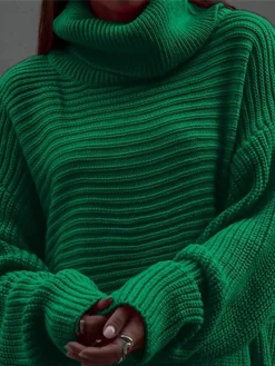 Women‘s Christmas Sweater Dress Jumper Dress Winter Dress Fashion Outdoor Christmas Street Daily Turtleneck Long Sleeve Patchwork 2023 Loose Fit Green S M L -Fashion Life Shop slhdyt1693912642353