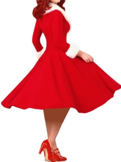 Women's Christmas Swing Dress Vintage Dress Midi Dress Red White Long Sleeve Pure Color Patchwork Winter Fall V Neck Vintage Stylish Elegant Fall Dress 2022 S M L XL XXL / Winter Dress -Fashion Life Shop sliauc1666343930274