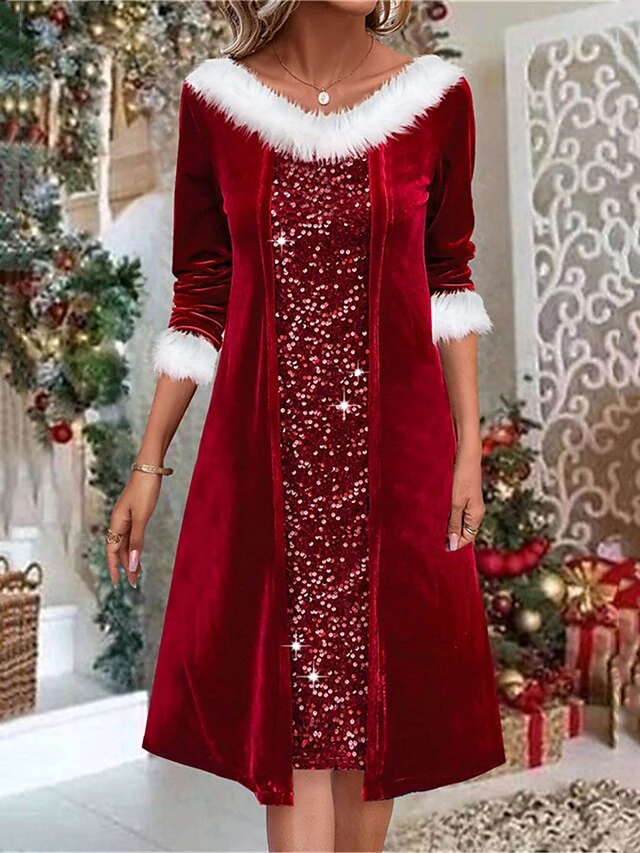 Women's Winter Dress Christmas Dress Velvet Dress Midi Dress Patchwork Fake Two Piece Christmas Daily Date Fashion Modern V Neck Long Sleeve 2023 Regular Fit Wine Color S M L XL XXL Size 1 Women's Winter Dress Christmas Dress Velvet Dress Midi Dress Patchwork Fake Two Piece Christmas Daily Date Fashion Modern V Neck Long Sleeve 2023 Regular Fit Wine Color S M L XL XXL Size