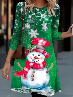 Women's Casual Dress Christmas Dress T Shirt Dress Tee Dress Snowman Snowflake Pocket Print Crew Neck Midi Dress Fashion Streetwear Outdoor Christmas Long Sleeve Regular Fit Wine Blue Green Fall 5 Women's Casual Dress Christmas Dress T Shirt Dress Tee Dress Snowman Snowflake Pocket Print Crew Neck Midi Dress Fashion Streetwear Outdoor Christmas Long Sleeve Regular Fit Wine Blue Green Fall -Fashion Life Shop snbxlb1695372471896