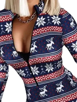Women's Christmas Casual Dress BodyconShort Mini Dress Dark Blue Red Brown Long Sleeve Geometric Elk Snowflake Zipper Print Fall Winter Stand Collar Casual Sexy 2022 S M L XL XXL 3XL -Fashion Life Shop sojhcl1664281622240