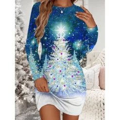 Women's Christmas T Shirt Dress Tee Dress Bodycon Mini Dress Wine White Long Sleeve Snowman Snowflake Print Winter Fall Crew Neck Vacation Casual Fall Dress Loose Fit 2022 S M L XL XXL 3XL 4XL 5XL 6XL -Fashion Life Shop soktmd1668221208512