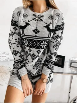Women‘s Christmas Sweater Dress Winter Dress Knit Dress Black Red Gray Long Sleeve Elk Tree Snowflake Patchwork Print Winter Fall Turtleneck Casual Winter Dress Fall Dress Loose Fit 2022 S M L XL XXL 6 Women‘s Christmas Sweater Dress Winter Dress Knit Dress Black Red Gray Long Sleeve Elk Tree Snowflake Patchwork Print Winter Fall Turtleneck Casual Winter Dress Fall Dress Loose Fit 2022 S M L XL XXL -Fashion Life Shop spjmdh1663150118166