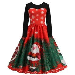 Women's Christmas Swing Dress Vintage DressKnee Length Dress Green Purple Wine Red Long Sleeve Santa Claus Tree Candy Print Fall Winter Crew Neck Vacation Vintage 2022 S M L XL XXL 3XL -Fashion Life Shop ssfowy1665307584503