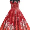 Women's Casual Dress Christmas Dress Winter Dress Snowflake Ruched Bow Halter Neck Midi Dress Active Fashion Outdoor Christmas Sleeveless Regular Fit Black Red Fall Winter S M L XL XXL