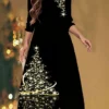 Women's Christmas Casual Dress Shift Dress Midi Dress Black 3/4 Length Sleeve Tree Ruched Winter Fall Autumn Fashion Daily 2022 S M L XL XXL 3XL
