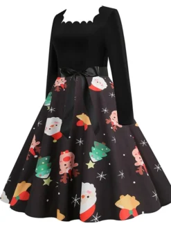 Women's Christmas Vintage Dress Midi Dress Black And White Green Black Long Sleeve Santa Claus Bow Winter Fall Autumn Square Neck Stylish Christmas Vacation 2022 S M L XL XXL 3XL 31 Women's Christmas Vintage Dress Midi Dress Black And White Green Black Long Sleeve Santa Claus Bow Winter Fall Autumn Square Neck Stylish Christmas Vacation 2022 S M L XL XXL 3XL -Fashion Life Shop styrur1667637302360