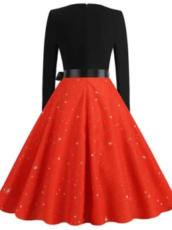 Women's Christmas Casual Dress Swing Dress Midi Dress Green Wine Light Red Fuchsia Red Long Sleeve Santa Claus Elk Bow Print Winter Fall V Neck Vacation Vintage 2022 S M L XL XXL 3XL -Fashion Life Shop svimsl1666761910045