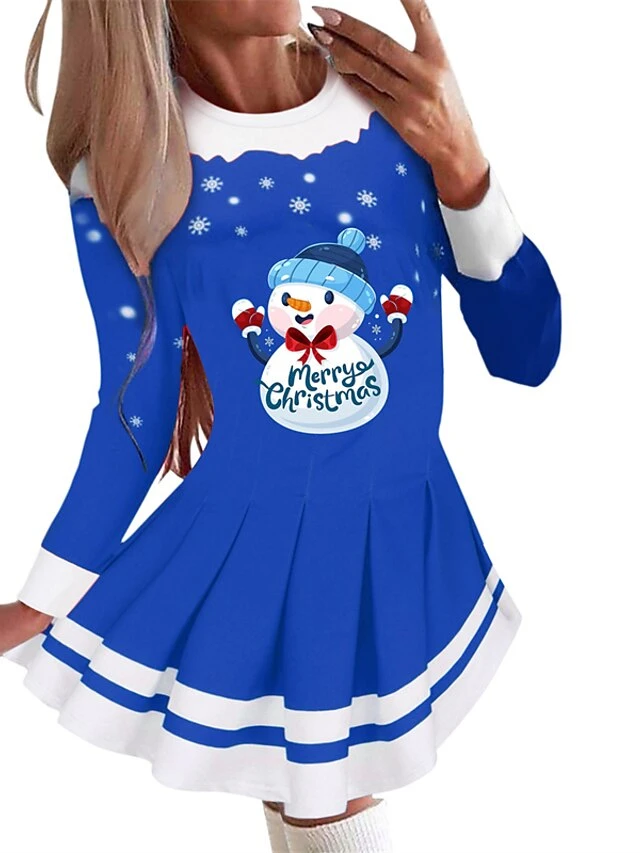 Women's Christmas Swing Dress Blue Red Black Long Sleeve Letter Santa Claus Snowflake Pleated Print Winter Fall Crew Neck Stylish Romantic Fall Dress Loose Fit 2022 S M L XL XXL / Winter Dress 3 Women's Christmas Swing Dress Blue Red Black Long Sleeve Letter Santa Claus Snowflake Pleated Print Winter Fall Crew Neck Stylish Romantic Fall Dress Loose Fit 2022 S M L XL XXL / Winter Dress - Image 3